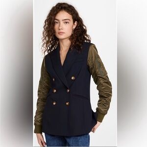 Veronica Beard Clausen Dickey Jacket Double-Breasted Olive Sleeves Size 6 NWT